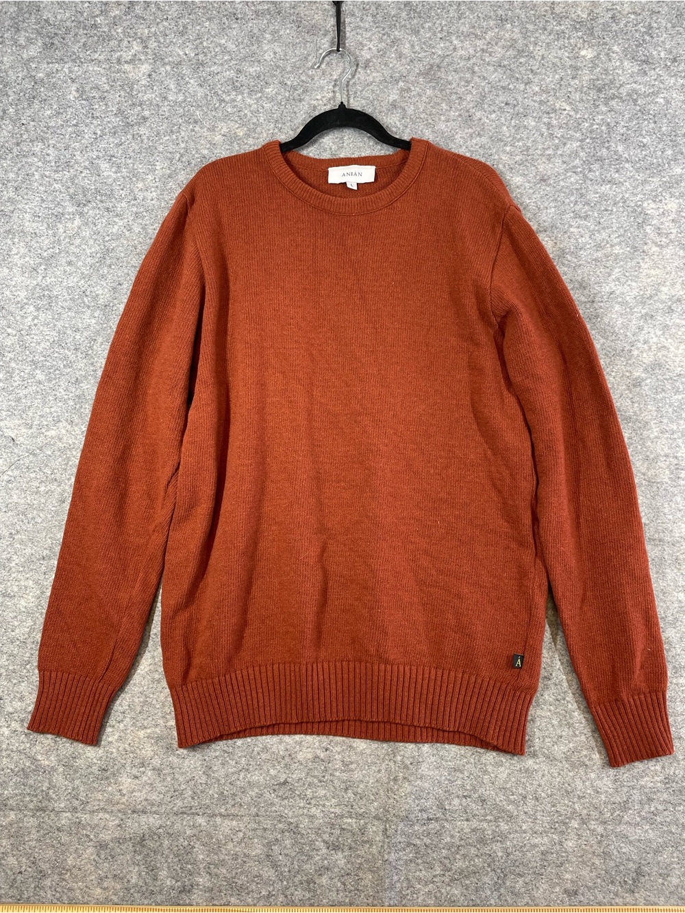 ANIÁN Rust Merino Wool Cashmere Sweater Large Crewneck  Quiet Luxury Minimalist